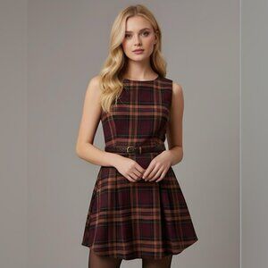 Plaid Pleated Sleeveless Dress